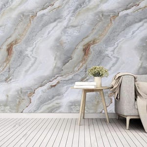 Marble Peel and Stick Wallpaper, Grey Marble Wall Mural, Modern Stone Removable Wallpaper, Marble Texture Wall Covering