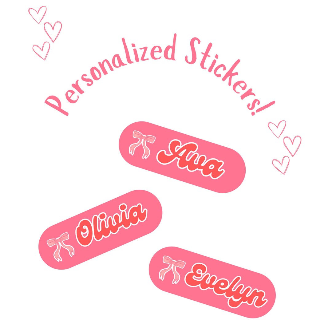 Sticker Cursive Name Custom Name Vinyl Sticker: Cursive Script With Bow - 2.2-2.4 in (set of ...