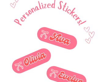 Custom Name Vinyl Sticker: Cursive Script with Bow - 2.2-2.4 in (Set of 2)