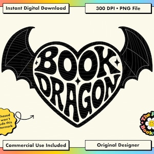 Book Dragon Romantasy PNG Design | Fantasy Reader Gifts | Acotar Fourth Wing Merch | Book Dragon Wings Sticker | Bookish Kindle PNG Clipart