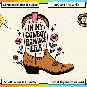 Bookish Cowboy Romance PNG File: Book Lover Clipart Instant Download | Cowgirl Boot Design for Stickers Bookmarks Mugs Tote Bags Sublimation