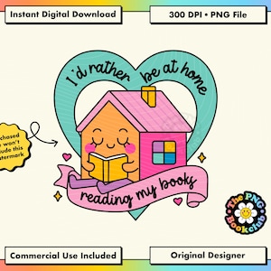 Cute Bookish PNG File: Book Lover Clipart Digital Download for Stickers | Cozy Reader Sublimation Design for T-Shirts Tote Bags Mugs