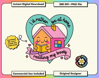 Cute Bookish PNG File: Book Lover Clipart Digital Download for Stickers | Cozy Reader Sublimation Design for T-Shirts Tote Bags Mugs