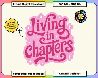 Bookish Quote PNG File: Hot Pink Book Lover Clipart Instant Download Kindle Stickers | Just One More Chapter PNG T-Shirt Mugs Sublimation
