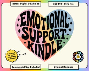 Emotional Support Kindle PNG Design | Bookish Clipart Kindle Sticker | Kindle Book Reader Sticker | Kindle Smut Reader Merch Romantasy Gifts