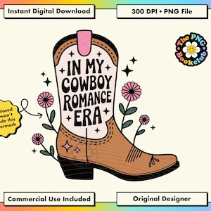 Bookish Cowboy Romance PNG File: Book Lover Clipart Instant Download | Cowgirl Boot Design for Stickers Bookmarks Mugs Tote Bags Sublimation