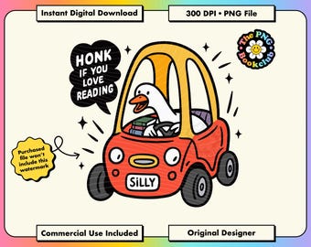 Funny Bookish PNG File: Book Lover Silly Goose Clipart Digital Download for Kindle Stickers | Funny Goose PNG file T-Shirt Mugs Sublimation