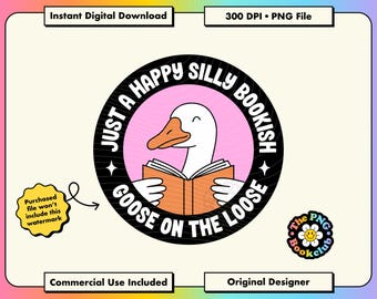 Funny Bookish Goose PNG File: Pink Book Lover Clipart Instant Download | Silly Goose Design for Stickers T-Shirts Mugs Tote Bags Sublimation