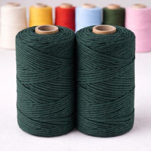 Dark Green Cotton Cord 3mm 2x200m Macrame Rope Bottle Green String DIY Craft Cord for Boho Decor Crochet Weaving