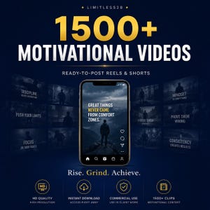 Pacchetto di video motivazionali con oltre 1500 reel per TikTok, Instagram, YouTube e contenuti anonimi / Download immediato immagine 1