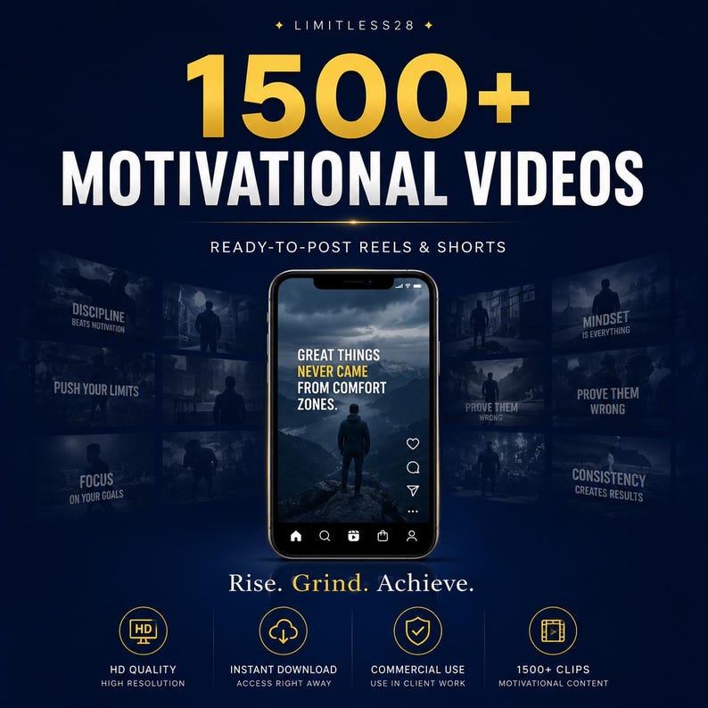 Pacchetto di video motivazionali con oltre 1500 reel per TikTok, Instagram, YouTube e contenuti anonimi / Download immediato immagine 1