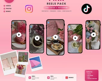 550+ Pink Aesthetic Reels Bundle for TikTok, Instagram | Faceless Content Pack | Viral Videos & Photos | Content Creator Kit