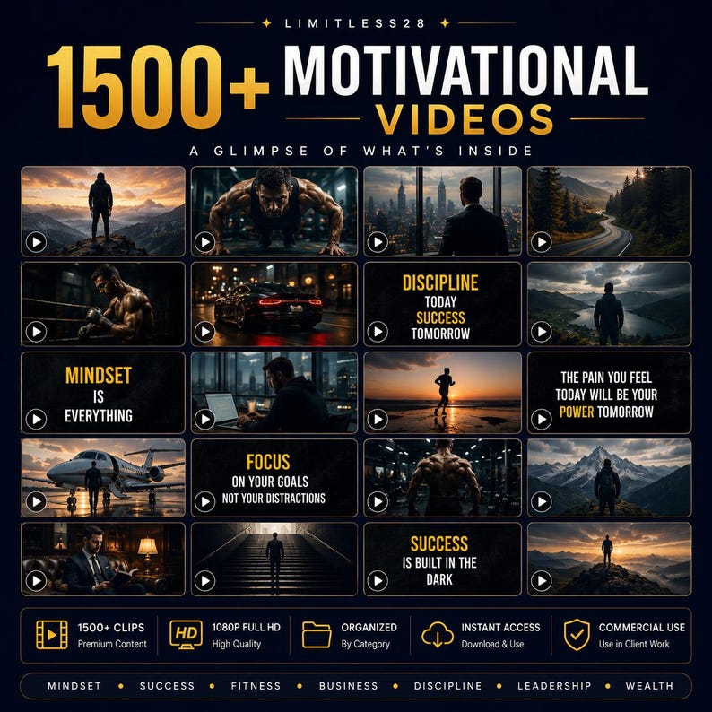 Pacchetto di video motivazionali con oltre 1500 reel per TikTok, Instagram, YouTube e contenuti anonimi / Download immediato immagine 3