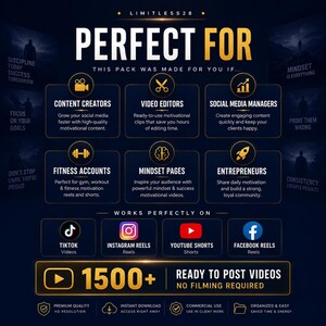 Pacchetto di video motivazionali con oltre 1500 reel per TikTok, Instagram, YouTube e contenuti anonimi / Download immediato immagine 4