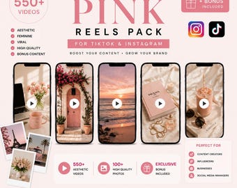 Pakiet ponad 550 różowych, estetycznych rolek na TikToka i Instagram | Pakiet treści bez twarzy | Wirusowe filmy i zdjęcia | Zestaw dla twórców treści