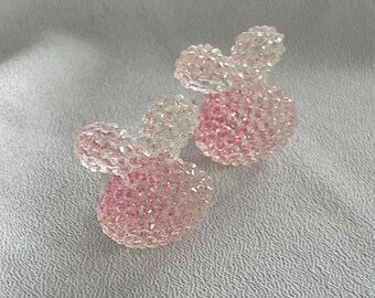 Boucles d'oreilles lapin en perles de cristal rose : clous d'oreilles kawaii