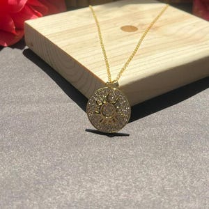 Gold Color Sun Pendant Necklace | Celestial Boho Jewelry | Dainty Sun Charm Necklace | Gift for Her | Handmade Gold Color Necklace