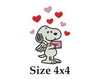 Cute Snoopy Embroidery, Heart Love Embroidery Art, Cartoon Dog Embroidery Design, Valentine Gift Idea, Instant Download