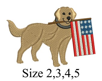 Patriotic Golden Retriever Embroidery File | USA Flag Dog Machine Pattern (Digital Download)