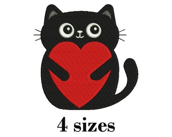 Cute Cat Holding Heart Embroidery Design | Valentine | Love Embroidery File | 2x2 3x3 4x4 5x5 Hoop