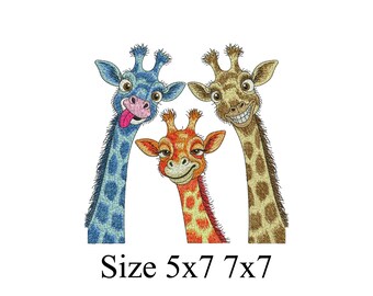 Funny Giraffe Embroidery Design Trio File | Animal Embroidery | DST PES JEF Instant Download