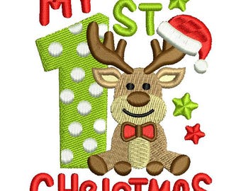Baby's First Christmas Reindeer Embroidery Design (PES DST File)