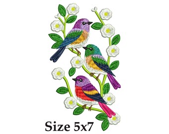 Colorful Birds Floral Embroidery Design | Flowers | Machine Embroidery File | 5x7 Hoop