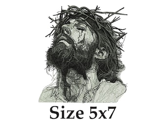 Jesus Christ Portrait Embroidery Design | Realistic Christian Stitch (5x7) (Instant Download)
