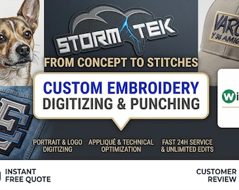 Custom Embroidery Digitizing Service, Logo to DST PES File, Machine Embroidery Files