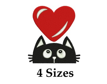 Cute Cat with Heart Embroidery Design | Love Cat Machine Embroidery | Valentine Cat Design | Cat Heart Embroidery