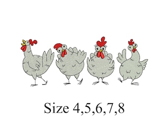 Funny Chicken Embroidery Design Set | Hen Cartoon Embroidery File 4x4 to 8x8