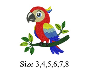 Parrot Machine Embroidery Design - Colorful Bird Digital File - 6 Sizes