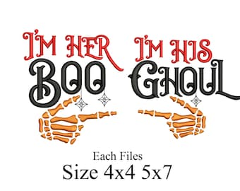 Halloween Couple Embroidery Design | I'm Her Boo, I'm His Ghoul (Instant Download)