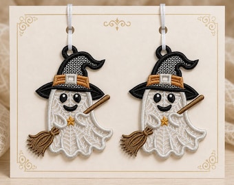 Ghost FSL Embroidery Design, Halloween Earrings Machine File 6 Sizes (Digital Download)