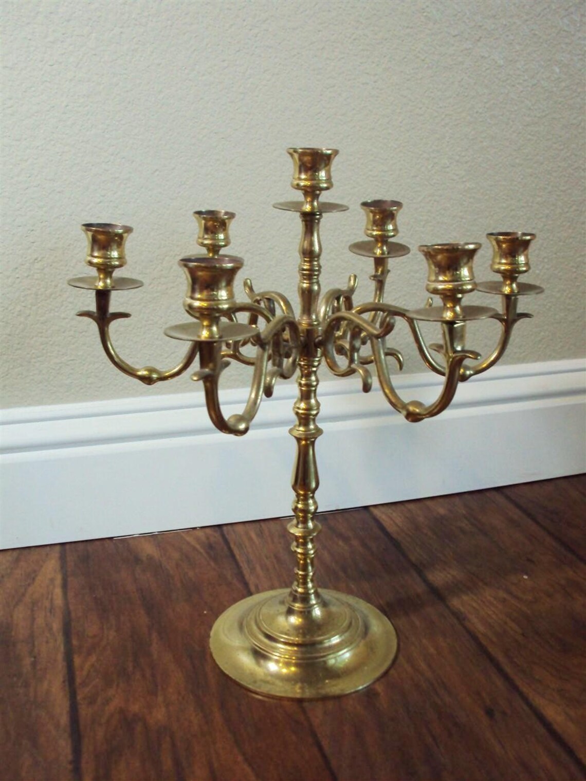 Vintage Solid Brass Candelabra Centerpiece 15 7 stem Etsy