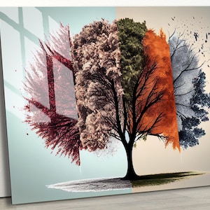 Four Seasons Tree Wall Print , Glass Wall Decor, Tempered Glass, Colorful Wall Art, Glass Wall Art, Modern Wall Art, Wall Hangings