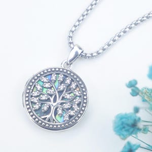 Tree of Life Locket Necklace – 925 Sterling Silver with Abalone Shell & Crystals Family Tree – Custom Engraving Meaningful Gift for Her