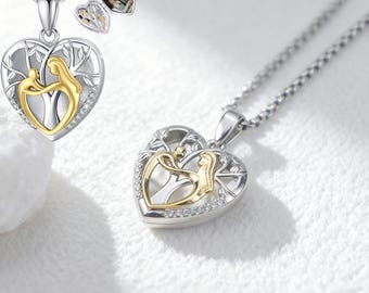 Collar con medallón de corazón de plata de ley, colgante con foto de madre e hijo, joyería de amor familiar, regalo para mamá, esposa e hija, caja para guardar recuerdos
