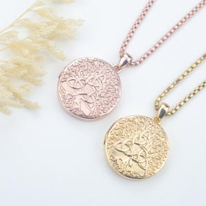 Vintage Locket Necklace for Bride  – Silver Celtic Knot & Tree of Life Custom Engraved Photo Locket Pendant – Keepsake Gift for Her