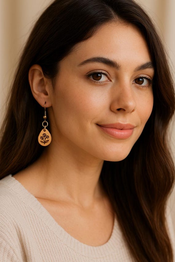 Floral Leather Earrings – Handcrafted Boho Teardrop Jewelry – Wildflower Gift for Her – Cottagecore Botanical Earrings by Fawn Meadow Farm
