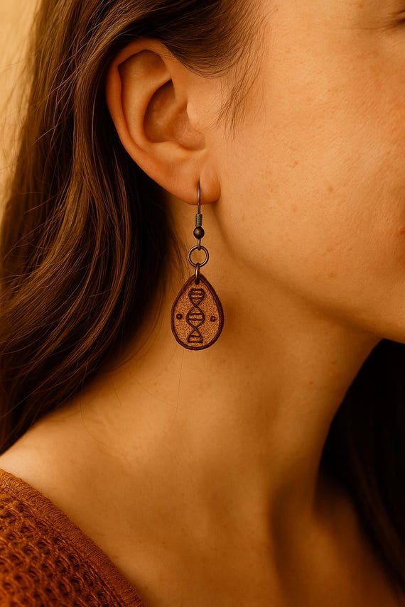 DNA Strand Leather Earrings – Handmade Science Earrings | Unique Gift for Scientists, Biologists, STEM Women | Fawn Meadow Farm Jewelry