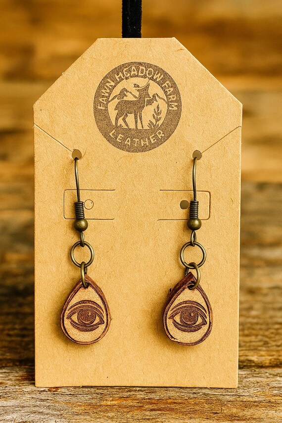 Handcrafted Leather Eye Earrings – Teardrop Dangle Earrings – Boho Western Style – Lightweight Natural Jewelry – Fawn Meadow Farm