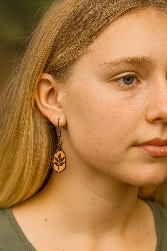 Handmade Leather Leaf Earrings – Rustic Wood-Inspired Dangles | Nature Boho Jewelry | Minimalist Eco Gift for Her | Farmhouse Style