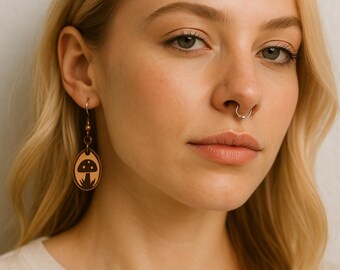 Orecchini in pelle Boho a forma di fungo • Ciondoli leggeri Cottagecore • Gioielli naturali fatti a mano, regalo per lei • Stile artigianale Forestcore