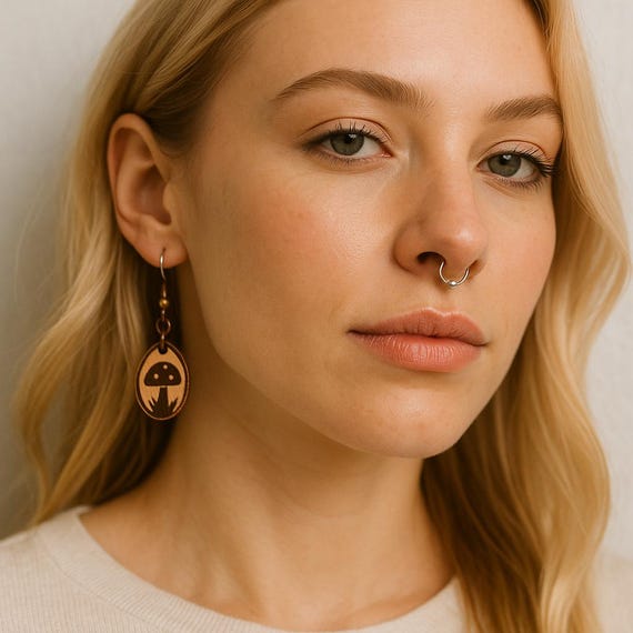 Boho Mushroom Leather Earrings • Cottagecore Lightweight Dangles • Handmade Nature Jewelry Gift for Her • Forestcore Artisan Style