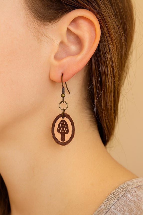 Morel Mushroom Leather Earrings – Handmade Forager Earrings | Rustic Woodland Jewelry | Fawn Meadow Farm | Cottagecore Fall Accessories