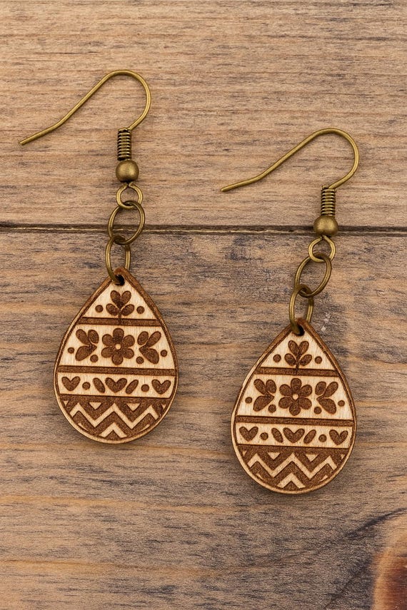Boho Leather Teardrop Earrings – Handmade Floral Easter Design | Lightweight Rustic Jewelry for Women | Gift for Her | Fawn Meadow Farm