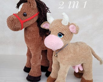 Amigurumi-haakpatroon paard en koe