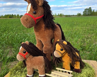 Patroon gehaakt paard groot en klein twee pdf-bestanden, amigurumi-paard 2 patronen