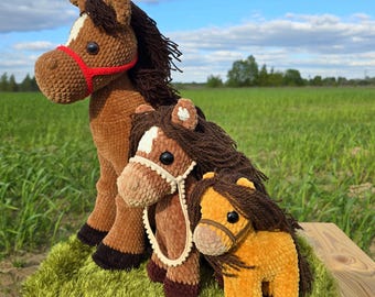 Crochet Horse Pattern 3 sizes of horse, amigurumi horse large medium small